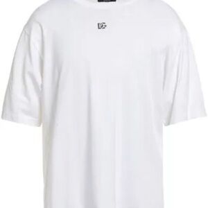 Dolce & Gabbana White DG Logo Metal-Badge Tee (Made in Italy)
